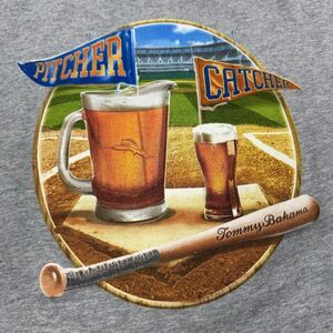 Tommy Bahama Pitcher Catcher Baseball Beer Graphic Short Sleeve Tee Gray Men XL